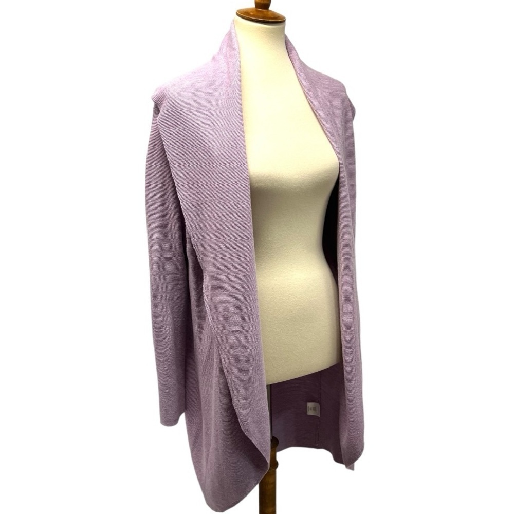 Eileen Fisher Lavender Cotton Linen Blend Open Front Cardigan Sweater Women’s L - Picture 8 of 11